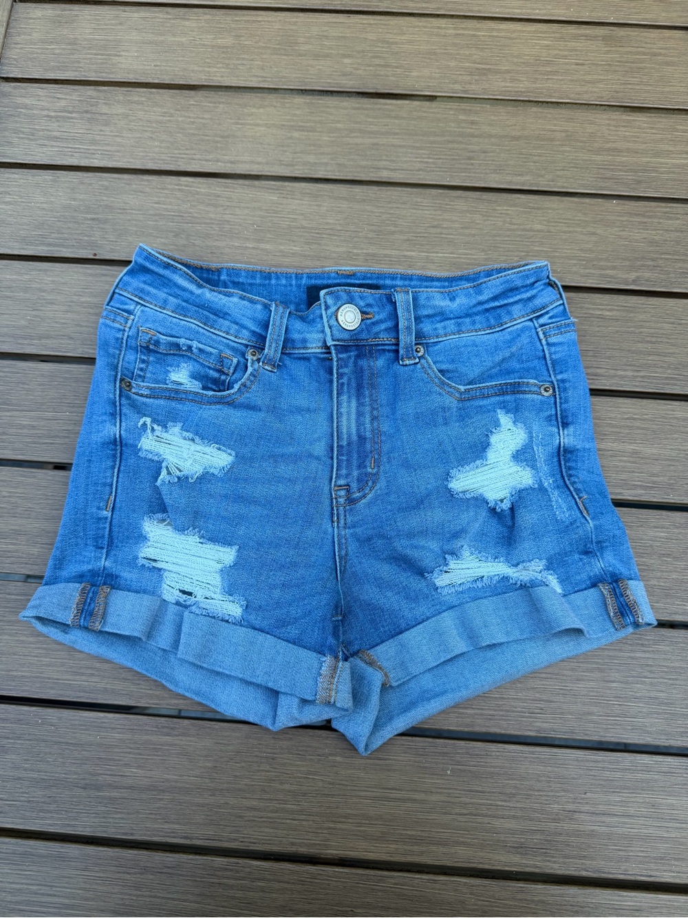 Aeropostale High Rise Midi Distressed Cuffed Denim Shorts!